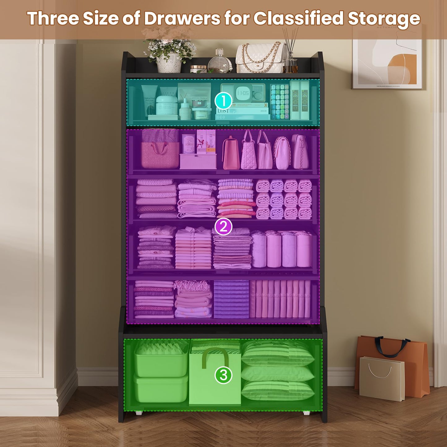 ADORNEVE 6 Drawer Dresser for Bedroom,55.1" Tall Black Chest of Drawers,Large Modern Vertical Dresser for Living Room,Hallway, Closet