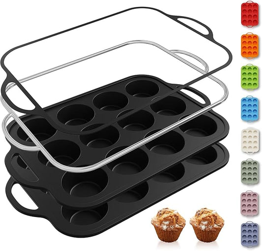 Socisen 2 Packs 12 Cups Silicone Muffin Pan with Metal Reinforced Frame Regular Size Cupcake Tray Egg Mold Wedding Day Engaged Engagement Hostess Couple Newly Wed House Christmas Married Unique Gift