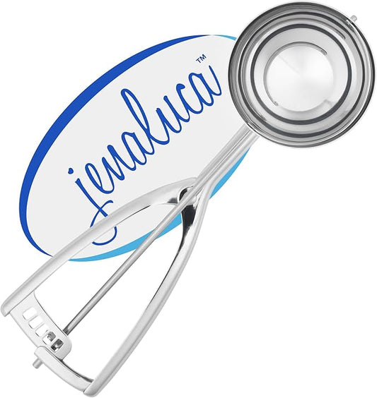Jenaluca Jumbo Ice Cream Scoop - 18/8 Stainless Steel Cupcake and Muffin Scooper - 1/2 Cup Disher Size #8 for Icecream, Batter & Food Portions