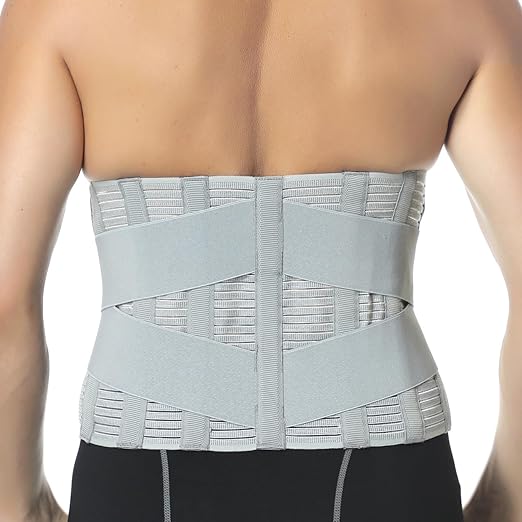 NeoTech Care Adjustable Compression Back Brace Lumbar Support Belt, Grey, Size XL
