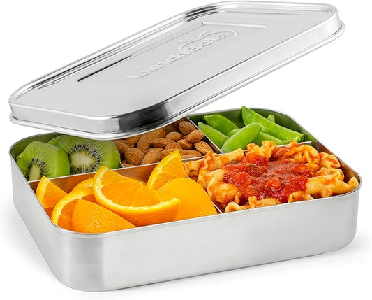 LunchBots Large Cinco Stainless Steel Lunch Container - Five Section Design Holds a Variety of Foods - Metal Bento Box - Dishwasher Safe - Stainless Lid
