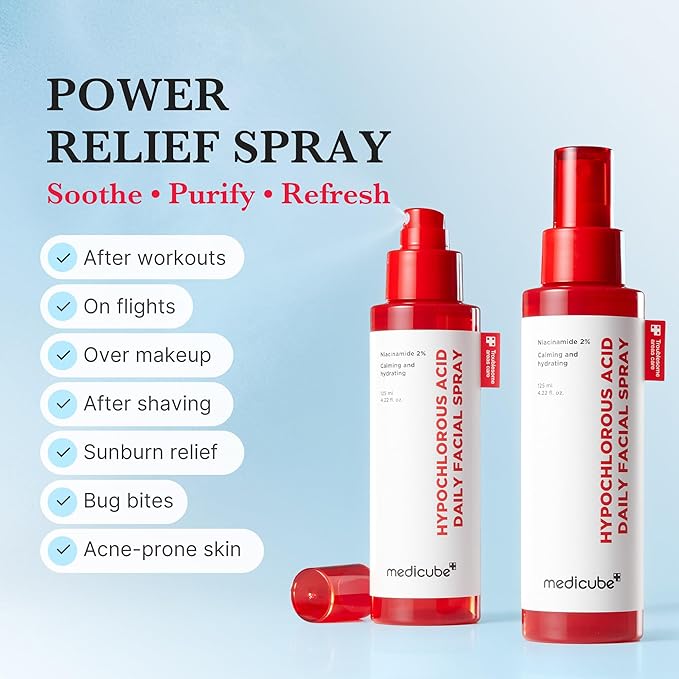 medicube Power Soothing Spray, Hypochlorous Acid Spray For All Skin Types, Delicate Skin Daily Solution & Post-Sun Care, HOCI Facial Mist for Soothing & Calming , Korean Skincare, 4.22 fl.oz