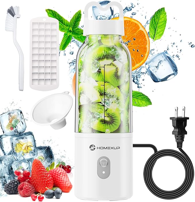 Portable Personal Blender 17 OZ/500 ML Juicer, 175W Personal Size Blender, Ideal for Smoothies, Ice Blending, Juicing, and Food Processing, Compact, Convenient, and Versatile (White)