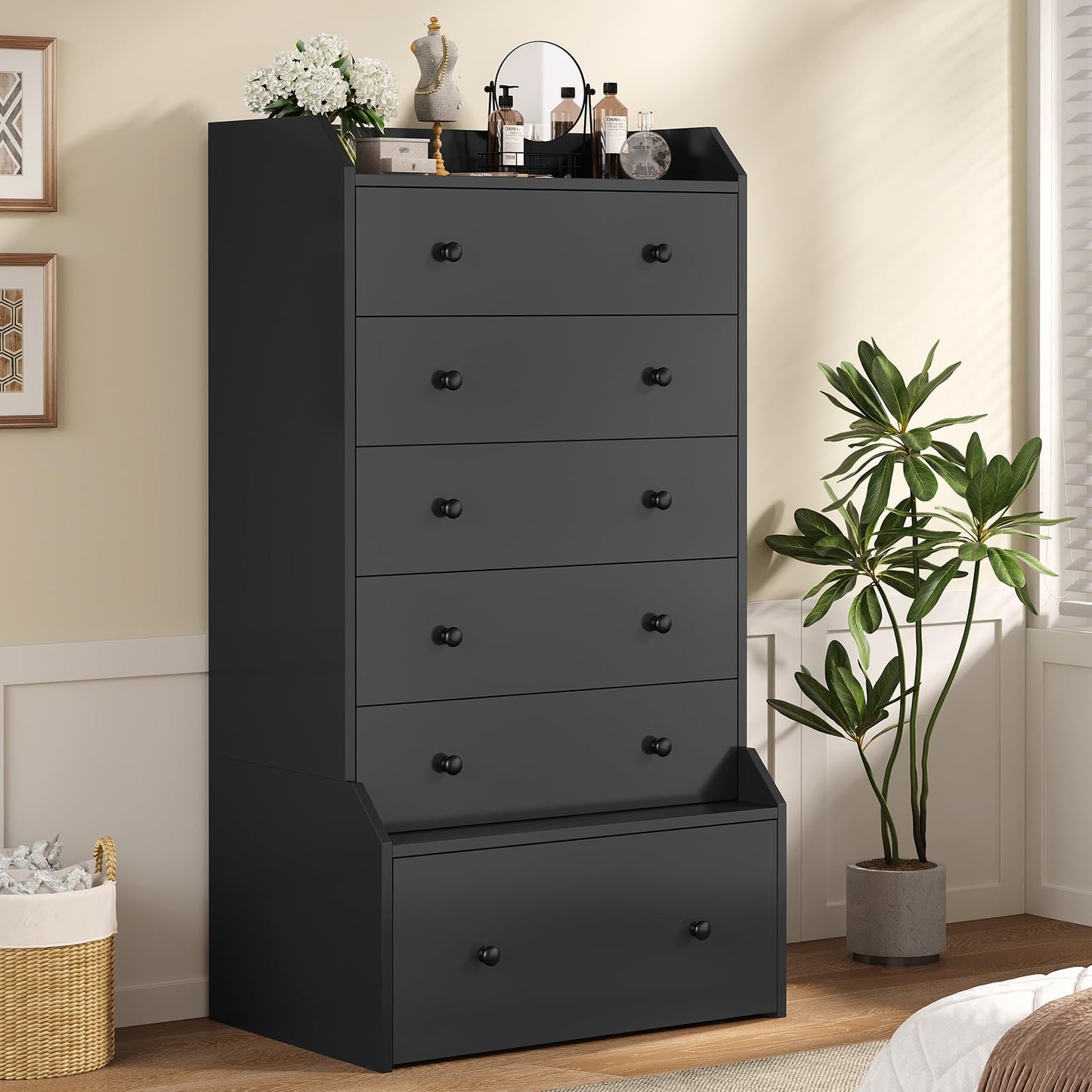ADORNEVE 6 Drawer Dresser for Bedroom,55.1" Tall Black Chest of Drawers,Large Modern Vertical Dresser for Living Room,Hallway, Closet