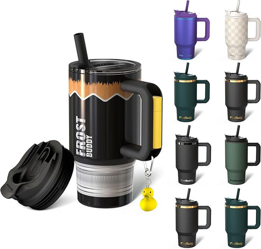 Thicc Buddy - 16 oz Stainless Steel Vacuum Insulated Tumbler with Lid and Straw for Water - Travel Mug Cupholder Friendly - Gifts for Women Men Him Her