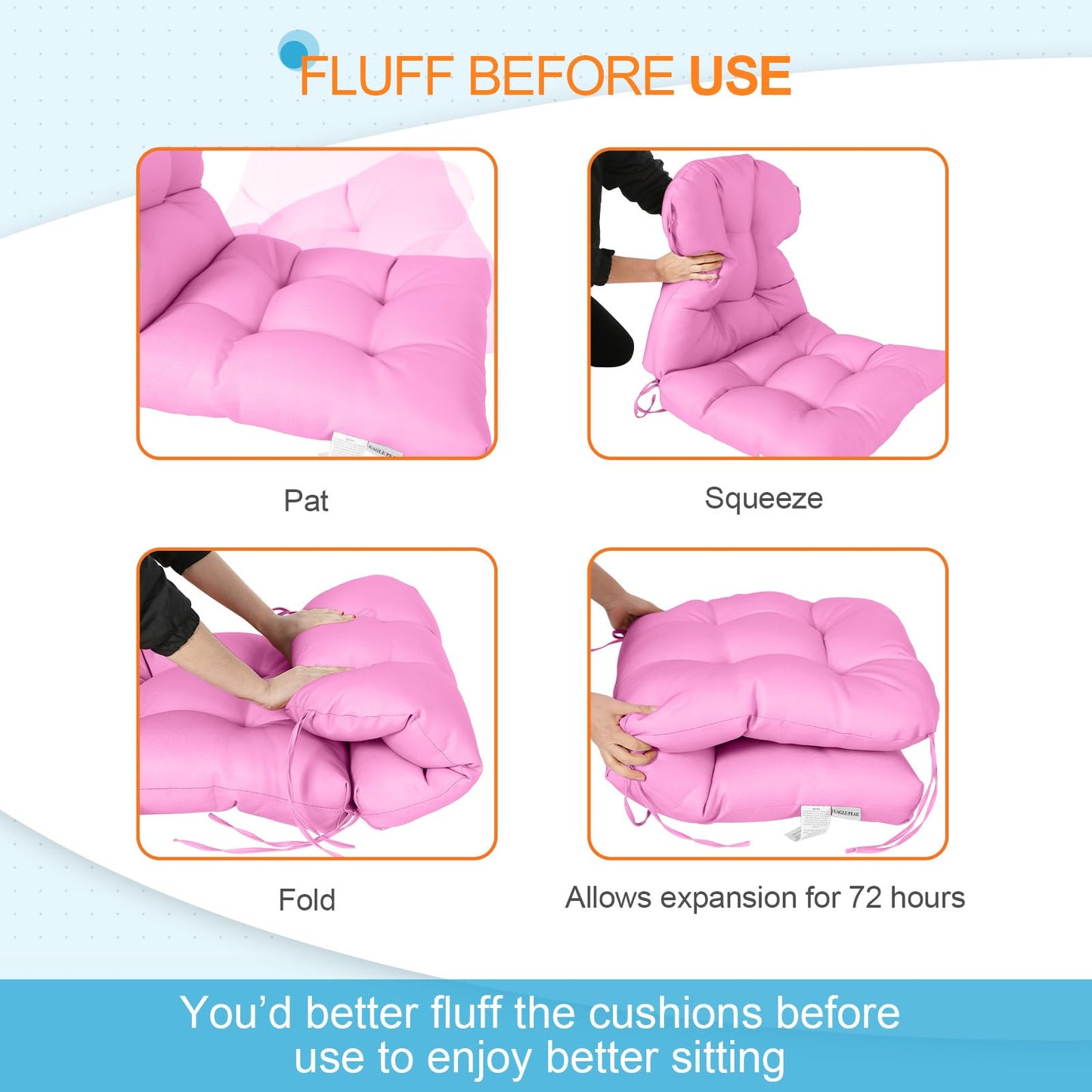 EAGLE PEAK Tufted Outdoor/Indoor Seat/Back Chair Cushions, Set of 2, 42'' x 21'', Pink