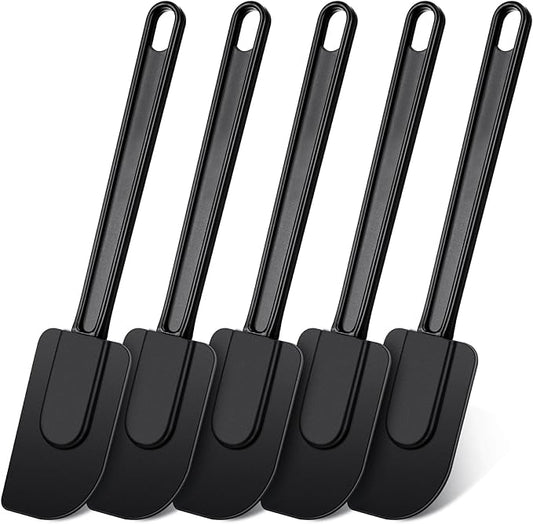 Meekoo 5 Pieces 10 Inch Rubber Spatula, 500°f High Heat Resistant Silicone Spatula Commercial Food Grade for Kitchen Cooking Baking Dishwasher Safe(Black)