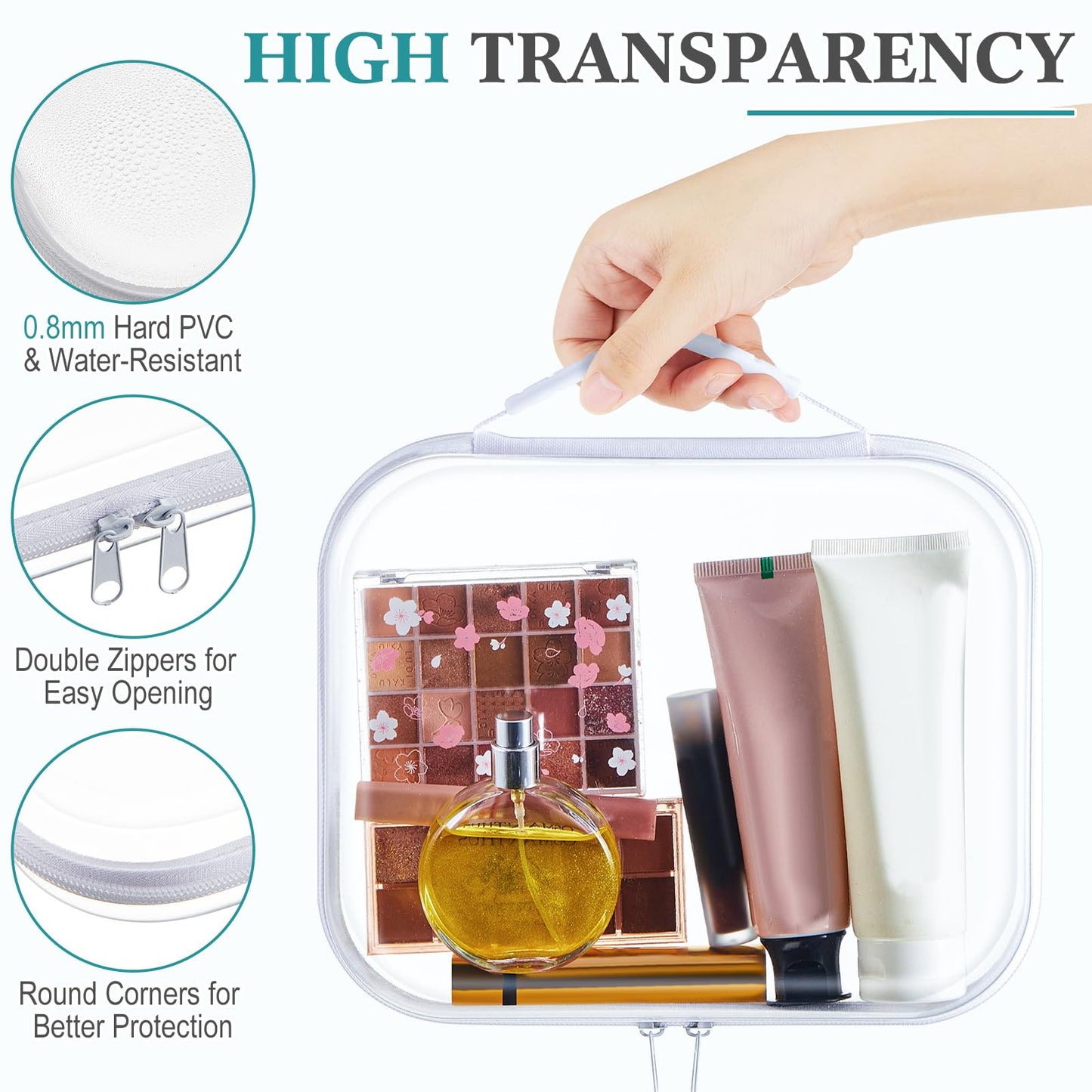 Sanwuta 4 Pcs Clear Hard Zipper Case with Handle Office Storage Cases Hard Plastic Pouches Transparent Bins for Toys, Snacks, Cosmetics, Building Blocks, Puzzles(9.8 x 7.9 x 2 Inches,White)