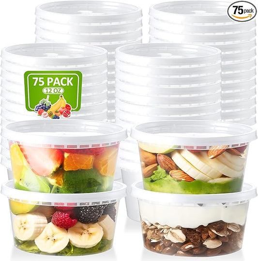 NEEBAKE 75 Sets 12oz Deli-Containers-with-Lids-Airtight-Plastic-Food-Storage-Containers-with-Lids-Soup-Slime-Overnight-Oat-To-Go-Containers