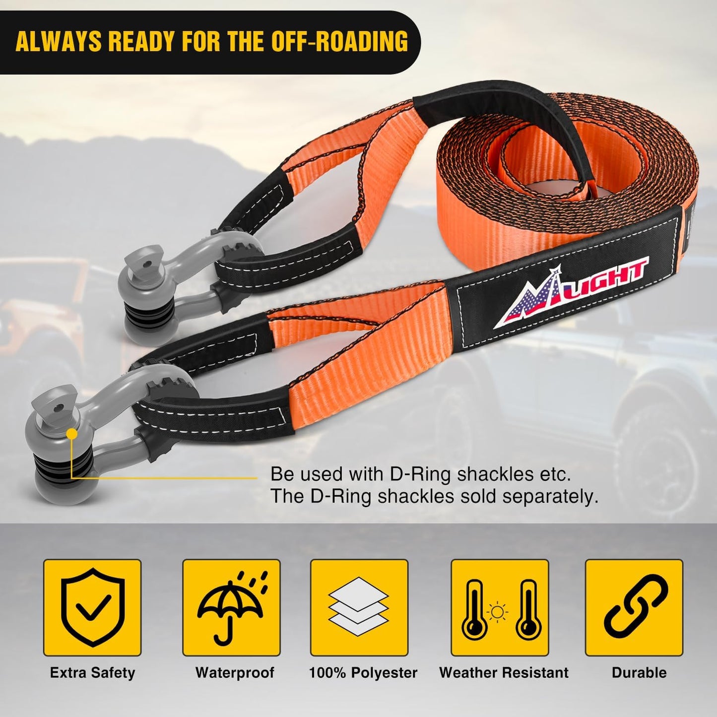 Nilight 3" x 20' Recovery Tow Strap Lab Tested 31,500lbs Break Strength Heavy Duty Off Road Straps with Triple Reinforced Loop Emergency Towing Rope of Mind for SUV, UTV, ATV, Truck, 2 Years Warranty