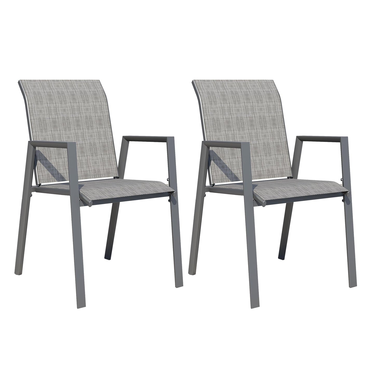 Puntogen Stackable Patio Chairs Set of 2, Outdoor Dining Chairs with High Back & Metal Frame, Lightweight Sling Chair for Lawn Garden Deck, Grey