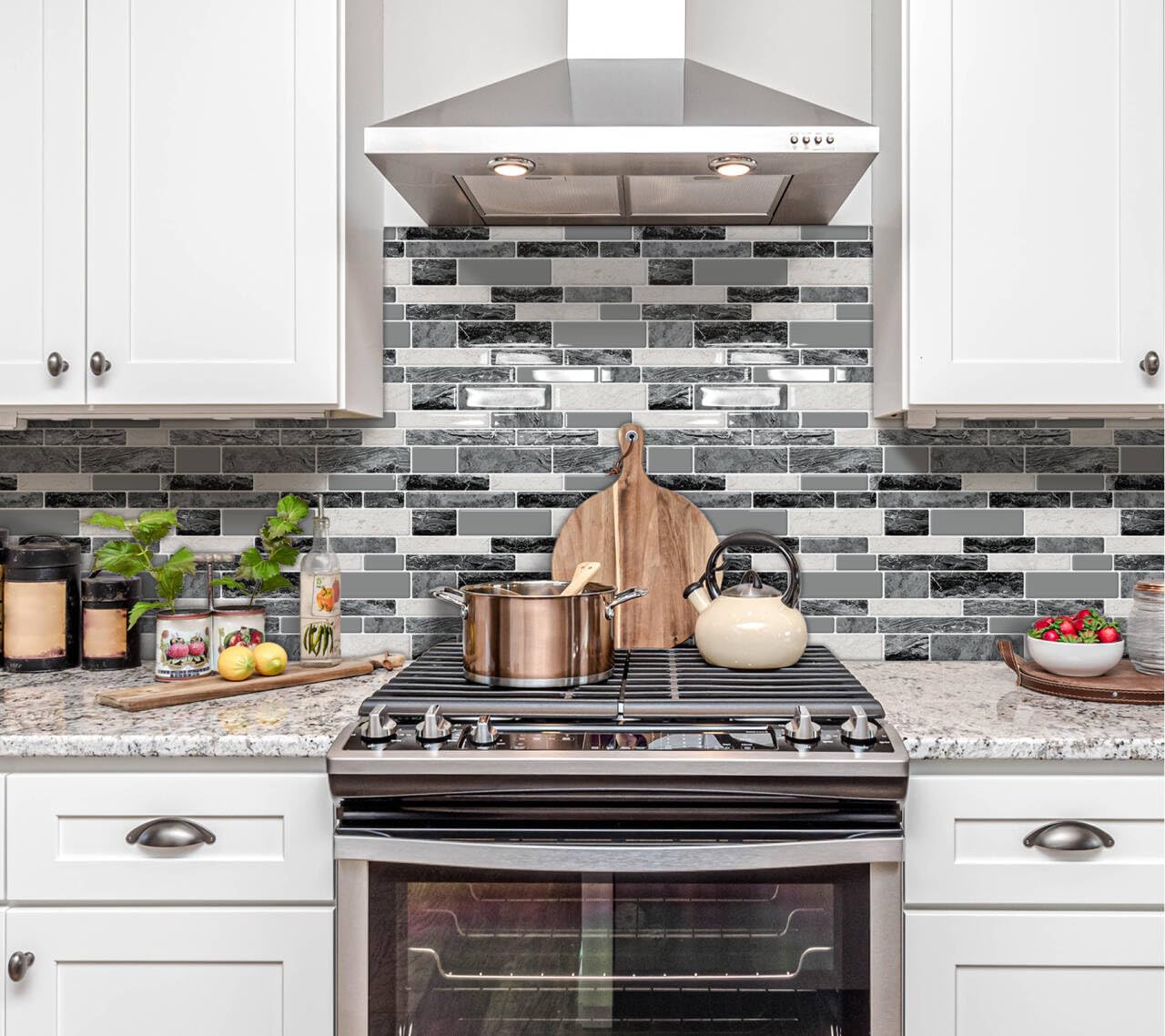 DEWOO Peel and Stick Backsplash 3D Self Adhesive Wall Tiles for Kitchen Bathroom,Marble Gray (10-Sheet, 12"×12")