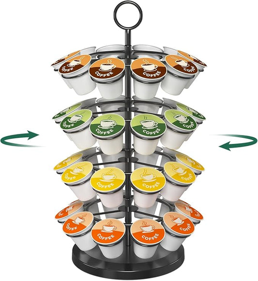 EsLuker.ly K Cup Holder Coffee Pod Organizer Carousel for Counter, Metal Storage Rack Stand for Kitchen, Rotatable 4 Tier Pod Tower Tree for 40 K Cups, Space Saving Meets Elegance, Black