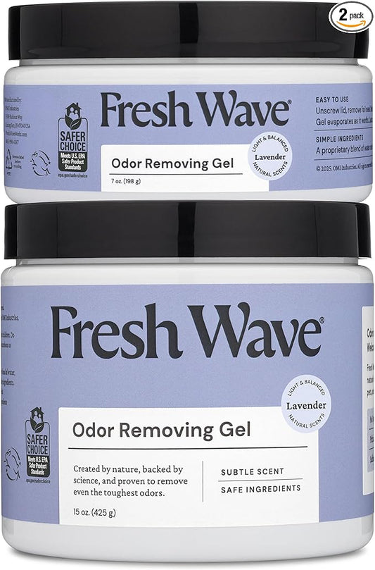 Fresh Wave Lavender Odor Removing Gel, 15 oz. & 7 oz.| Safer Odor Absorbers for Home | Natural Plant-Based Odor Eliminator | Every 7 oz. lasts 30-60 Days | For Cooking, Smoke, Trash & Pets