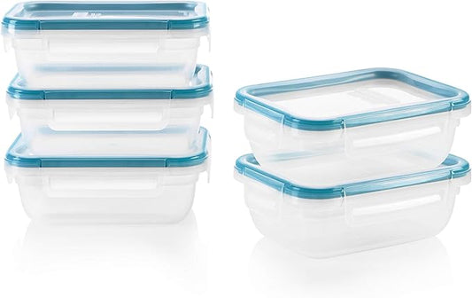 Snapware Plastic Total Solution 5-Pack (3-Cup) Food Storage Containers Set, Leakproof & Airtight Plastic Locking Lids Rectangular Tupperware, Non-Toxic BPA-Free Lids, Microwave Dishwasher Freezer Safe