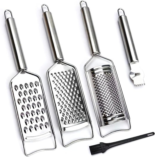 Cheese Grater Lemon Zester Grater with Handle Kitchen Grater Set of 5 Stainless Steel for Cheese Spices Ginger Garlic Chocolate Vegetable Fruit