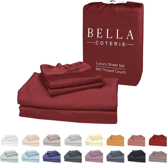 Bella Coterie Luxury Bamboo Viscose Cal King Size Sheet Set | 100% Organically Grown | Ultra Soft | Cooling for Hot Sleepers | 18" Deep Pocket [Merlot]