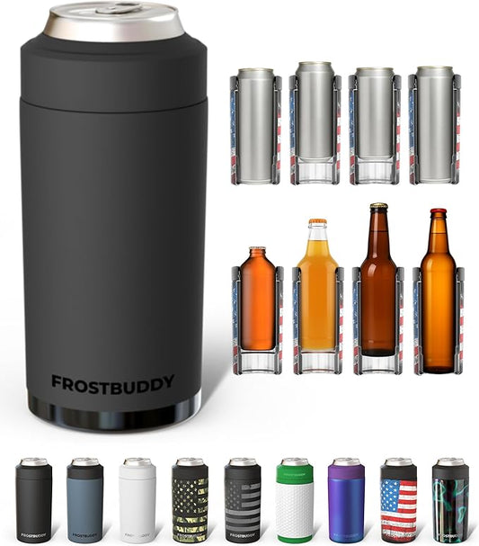 Frost Buddy Universal Buddy Can Cooler - Fits All - For Regular 12 & 16 oz or Slim-Size Bottles - Insulated Double-Walled Stainless Steel (Dark Night)