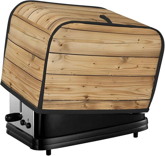 Brown Wood Texture Toaster Cover 2 Slice, Cute Rural Bread Machine Cover, Washable Dust-Proof Cover for Kitchen Small Appliance Cover,with Top Handle