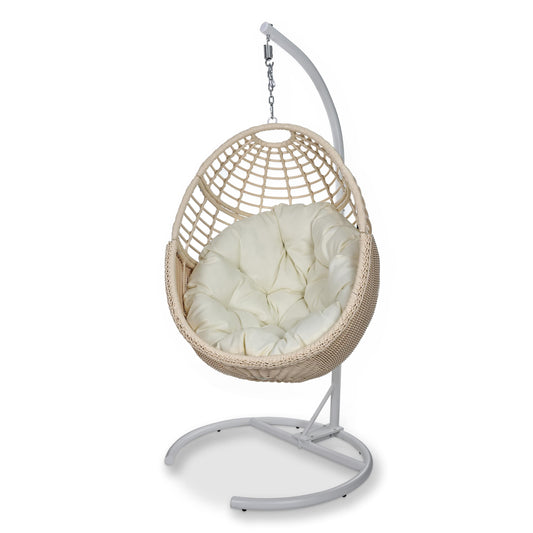 Erotr Egg Swing Chair with Stand: Hand Woven PE Rattan Hanging Chairs Hammock - Indoor Outdoor Swinging Lounger with Soft Cushion for 330lbs Patio Balcony Garden Living Room Bedroom Porch, Beige