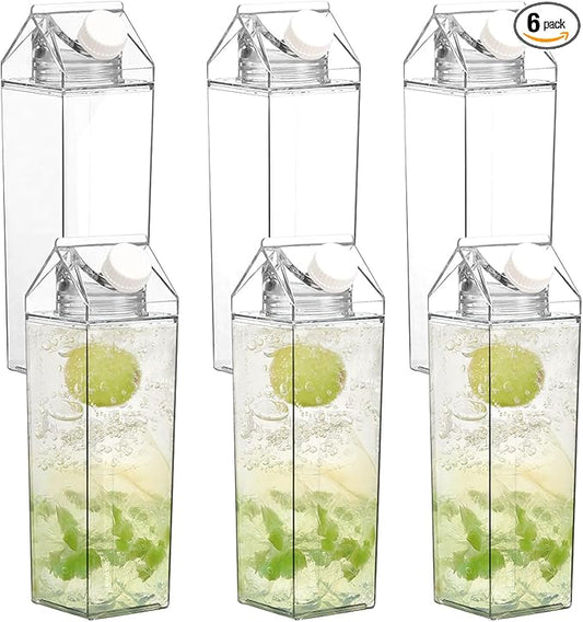34 oz Clear Milk Carton Water Bottle, 6 Pcs Plastic Milk Bottles Portable Square Milk Box Bulk, Reusable Milk Carton Container Juice Bottle for Outdoor Sports Travel Drinking