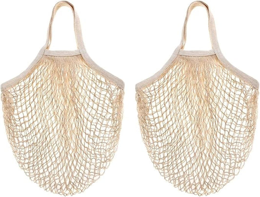 CABAX Cotton Mesh Produce Bags, Reusable Grocery Fruit Food Bags, Net String Shopping Tote Bag, Pack of 2