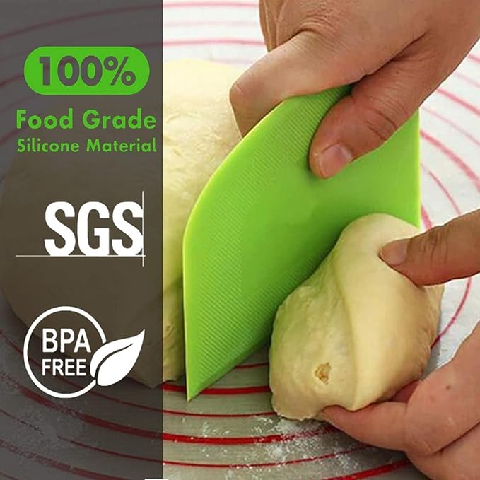 SURDOCA Dough Scraper Bench Scraper - 3P 14.2x8.5" Plastic Flexible Bowl Scraper, Sharp Edge & Angles Cake Scraper. Non-Slip Bakeware Decorating Tools Sculpting & Modeling Tools - White+Yellow+Green