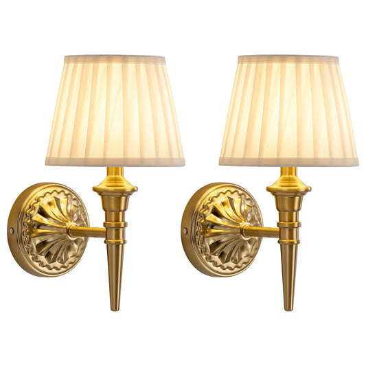 KDG Cordless Wall Sconces Set of 2, Small Wireless 5200mAh Rechargeable Battery Fabric LED Wall Lamps, Portables Lightings for Wall Painting, Living Room, Bedroom, Hallway, Gifts, Night Light (Gold)
