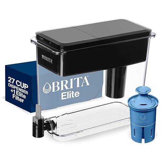 Brita 27 Cup Elite Filter Dispenser, Reduces 30+ Contaminants including Lead and Microplastics, Filter lasts 6 months, UltraMax, Black