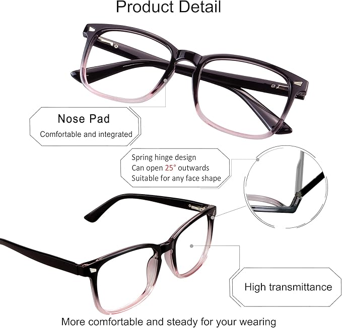 YEIN Bifocal Reading Glasses with Blue Light Blocking Lenses, Bifocal Reader for Women and Men, Vintage Square frame with Spring Hinge (+0.50/+2.25 magnification)