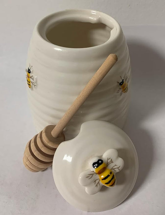 JBK Pottery Honey Pot with Beehive Design, Holds 1 1/2 Cups, Measures 3.5" x 4.5", Decorative Counter Gift