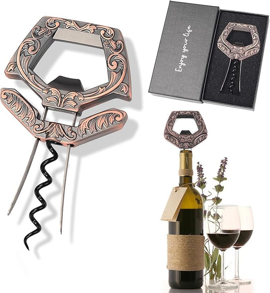 3 in 1 Ah So Two Prong Wine Opener & Cork Remover,It Can Remove The Older and Fragile Wine Corks so Easy for Connoisseurs to Uncork (Copper)