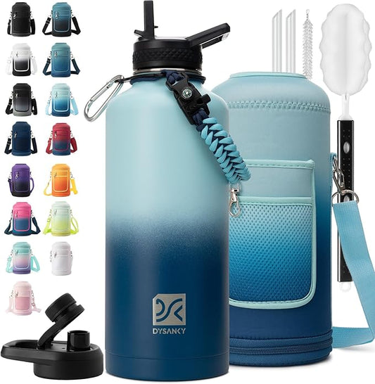 DYSANKY Insulated Water Bottle | Thickened Stainless Steel for Gym and Hiking with Straw, Carrier Bag, Handle Strap | BPA-Free 87 oz