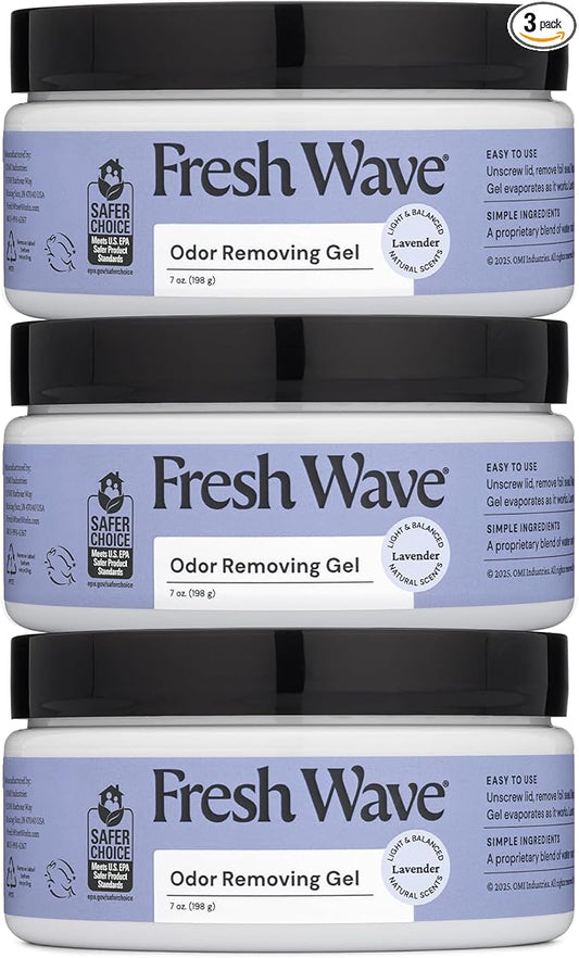Fresh Wave Lavender Odor Removing Gel, 7 oz., Pack of 3 - Safer Odor Absorbers for Home, Natural Plant-Based Odor Eliminator, Every 7 oz. lasts 15-30 Days, For Cooking, Trash & Pets