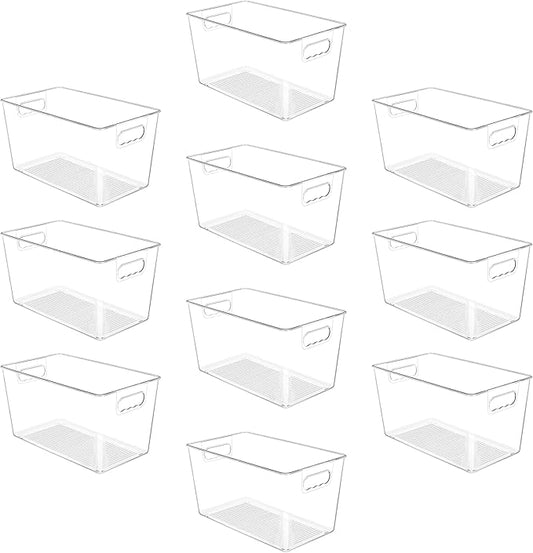 YIHONG 10 Pack Clear Pantry Organizer Bins, Plastic Containers with Handle for Kitchen,Freezer,Cabinet,Closet,Bathroom Under Sink Storage
