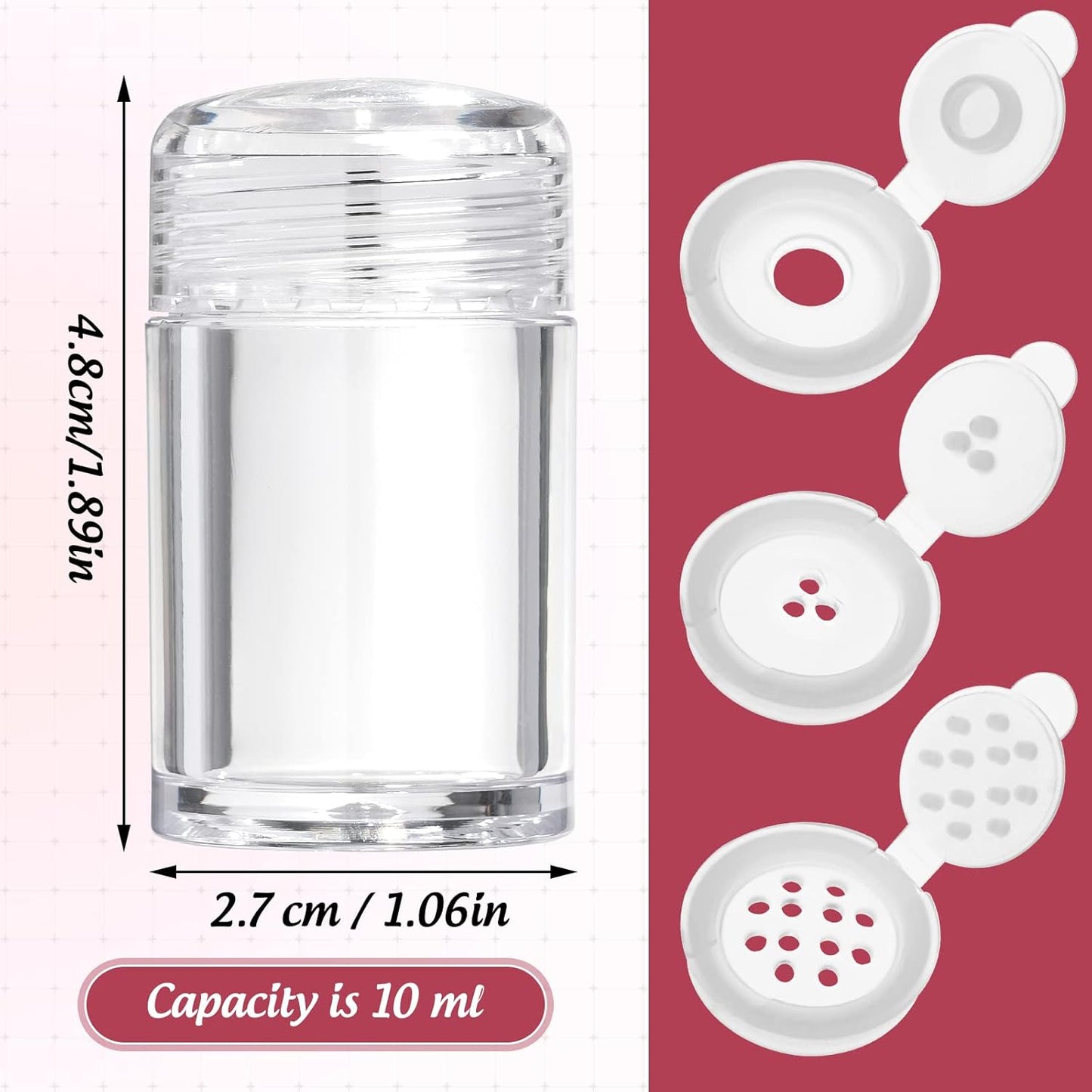 RAYNAG 6 Pieces Mini Empty Loose Powder Bottle Travel Cosmetic Glitter Powder Eye Shadow Shaker Bottle with Sifter and Lids (3 Style)