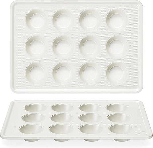 HONGBAKE 2 Pack Nonstick Ceramic Muffin Pan, 12 Cup Muffin tin for Baking, Non-toxic Cupcake Pan, Heavy-duty Aluminized Steel Cupcake Tray with Diamond Texture, Easy To Clean (Cream, 2PCS)