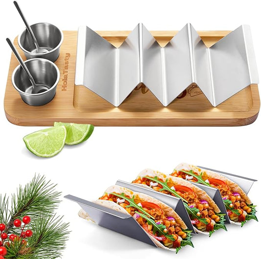 Taco Holder Kit, 3-in-1 Taco Set - Taco Shell Stand + Serving Tray + Sauce Cup, Taco Presentation Rack Plate for Taco Tuesday Bar Party, Gifts for Taco Lovers Holiday Accessories Cinco de Mayo Events