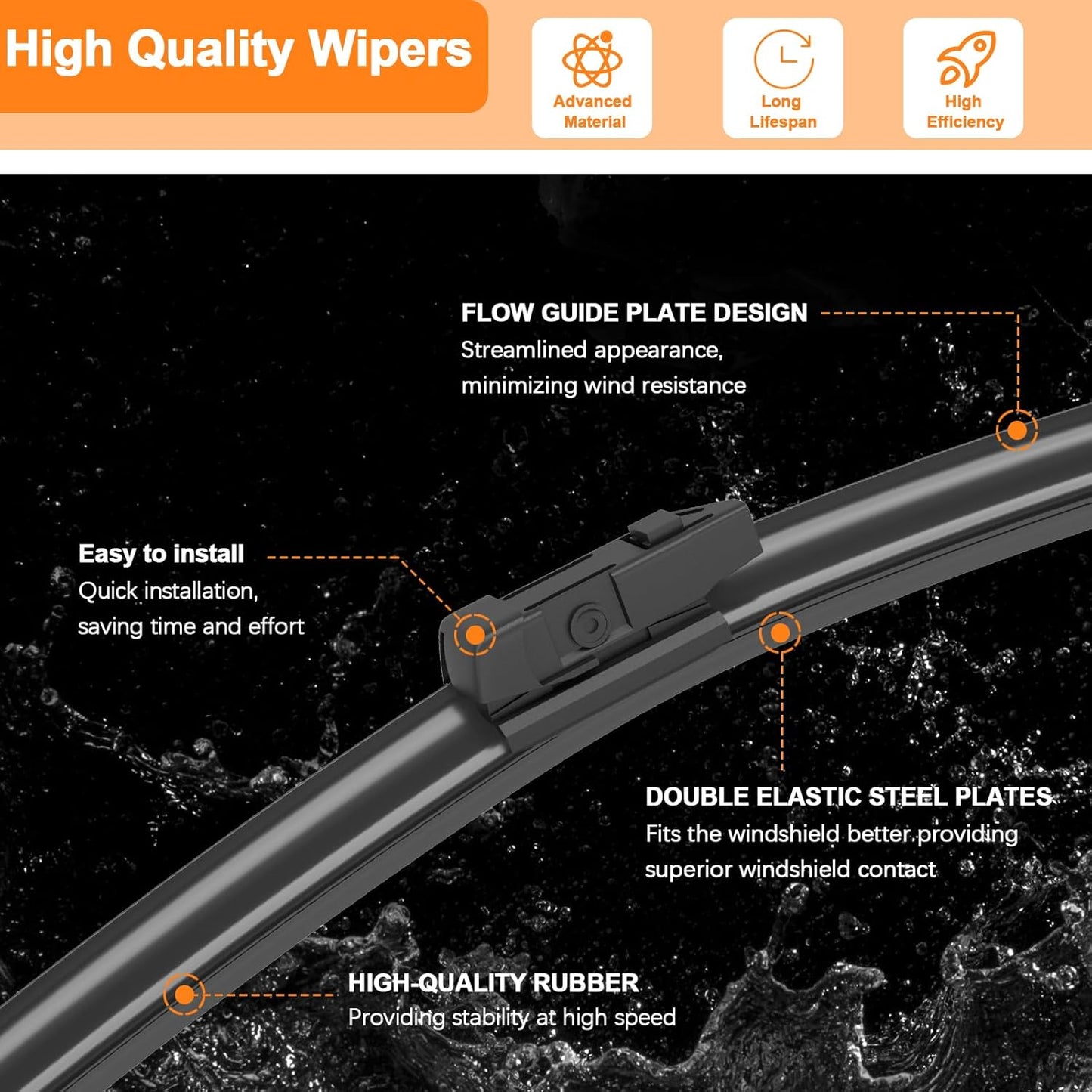 HULADAED® 28'' 28'' 12'' Windshield Wipers Replacement for Focus 2018 2017 2016 2015 2014 2013 2012,Silicone Front Rear Wiper blades for MY Car-All Weather & Quiet(3 PACK)