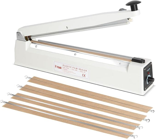 Impulse Heat Sealer with Sealing Bar: Heavy-Duty Bag Sealer with Extra Cutting Blade (White, 16-Inch)