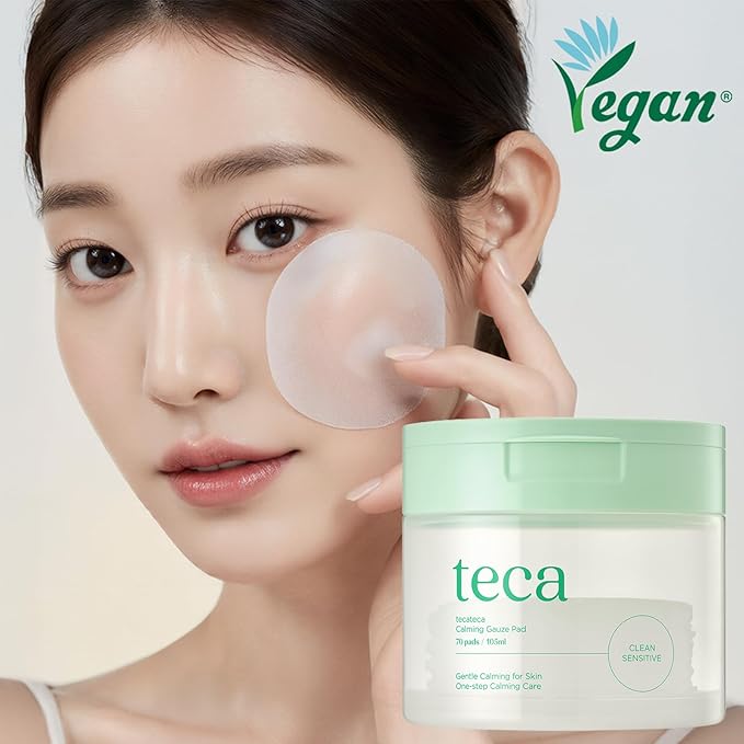 Tecateca Vegan Calming Toner Pad, 70pcs 105ml, Gentle Soothing Pads with TECA Complex(Centella Asiatica Extract), Tea Tree Leaf Water, Triple Hyaluronic Acid for Skin and Hydration, Korea Skincare