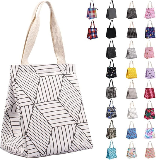 iknoe Insulated Lunch Bag for Women & Adults, 9L Foldable Wide-Open Cooler Bag with Pockets, Leakproof & Portable, for Picnic, Office, Beach(White diamond)