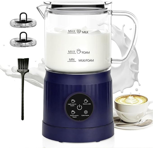 Casimhu 4-in-1 Milk Frother, Electric Milk Frother and Steamer with LED Touch Screen, Ceramic Lining Bottom, Milk Warmer 13.52oz for Lattes, Cappuccinos, and Macchiatos at Home (Navy blue)