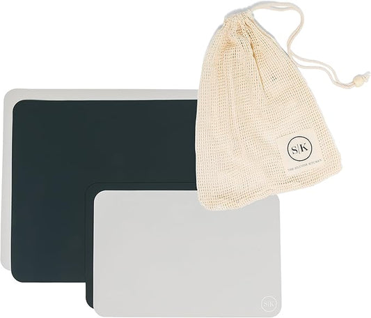 The Silicone Kitchen Reusable Silicone Oven Baking Mats Gift Set Bundle, 2 Half-Sheet, 2 Quarter-Sheet, Vintage Navy Blue, Pearl Gray