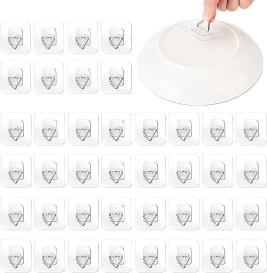 Bilillo 40 Pack Invisible Adhesive Wall Plate Hangers, 2.3 Inch Plastic Plate Holders for Decorative Plates, Photo Frames, and Wall Art Display