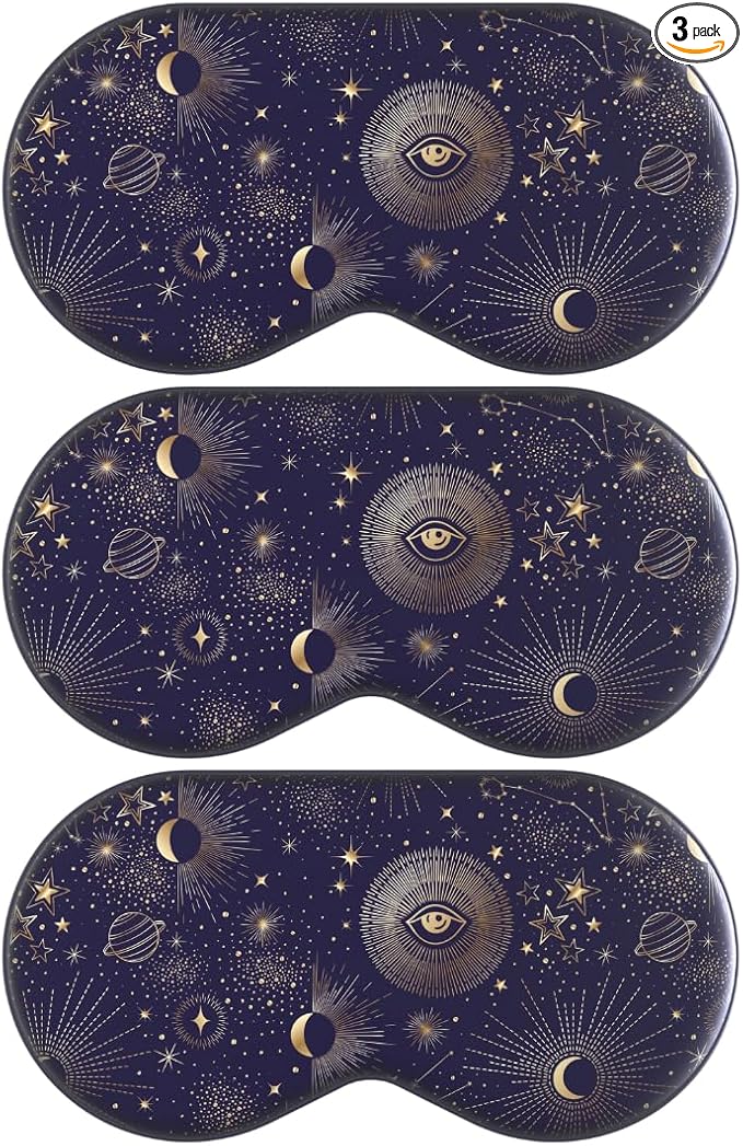 SMUG Satin Sleep Mask (3 Pack) Deep Dream Sleep Aid Eye Mask for Women & Men for Sleeping, Travel, Night Shift - Soft on Skin & Reduce Dark Circles - Eye Cover to Block Out Light - Blue Celestial