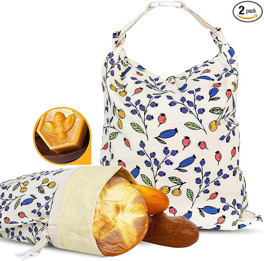 2 Pack Beeswax Bread Bags - 17x13 Inch Reusable Bread Storage Bags,Bees Wax Lined Bread Bags for Home Cooks fresh bread storage Easy Clean (Berry)