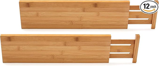 Lipper International Bamboo Wood Custom Fit Adjustable Dresser and Kitchen Drawer Dividers, 18 1/8" to 22" Deep x 5" Tall, Set of 12