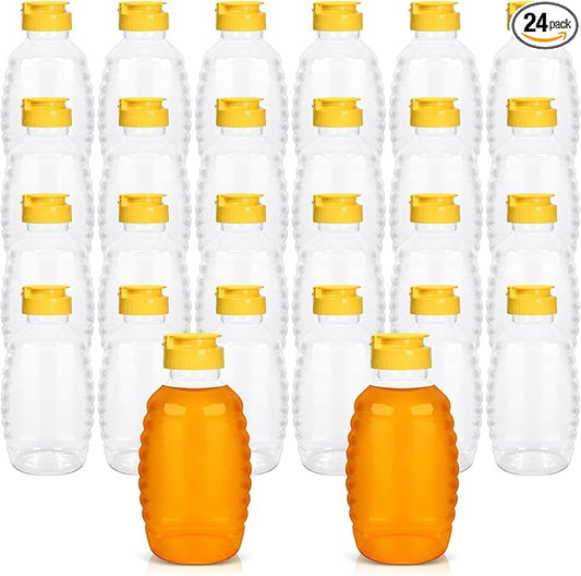 24 Pack Honey Bottle, Honey Bottles Squeeze 16 oz,With LeakProof Flip-Top Caps,Refillable Honey Plastic Jars,Plastic Honey JarsFor Storing And Dispensing.