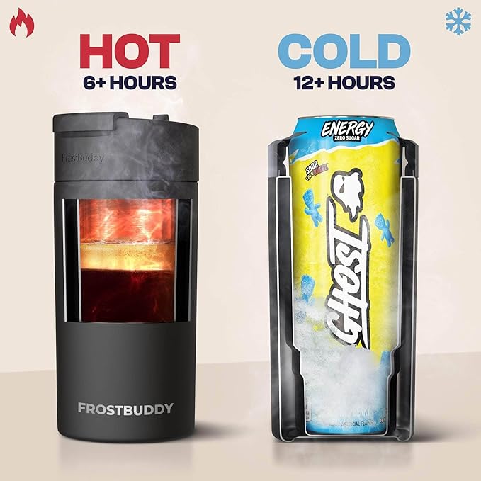 Frost Buddy Universal Buddy Can Cooler - Fits All - For Regular 12 & 16 oz or Slim-Size Bottles - Insulated Double-Walled Stainless Steel (Dark Night)
